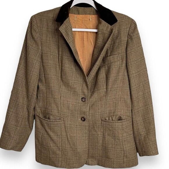Union Made Blazer Jacket Women's 14 Brown Plaid Pockets VTG Lined Career Grunge - Picture 1 of 13